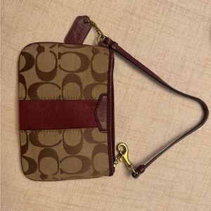 Coach Tan and Red Signature Wristlet